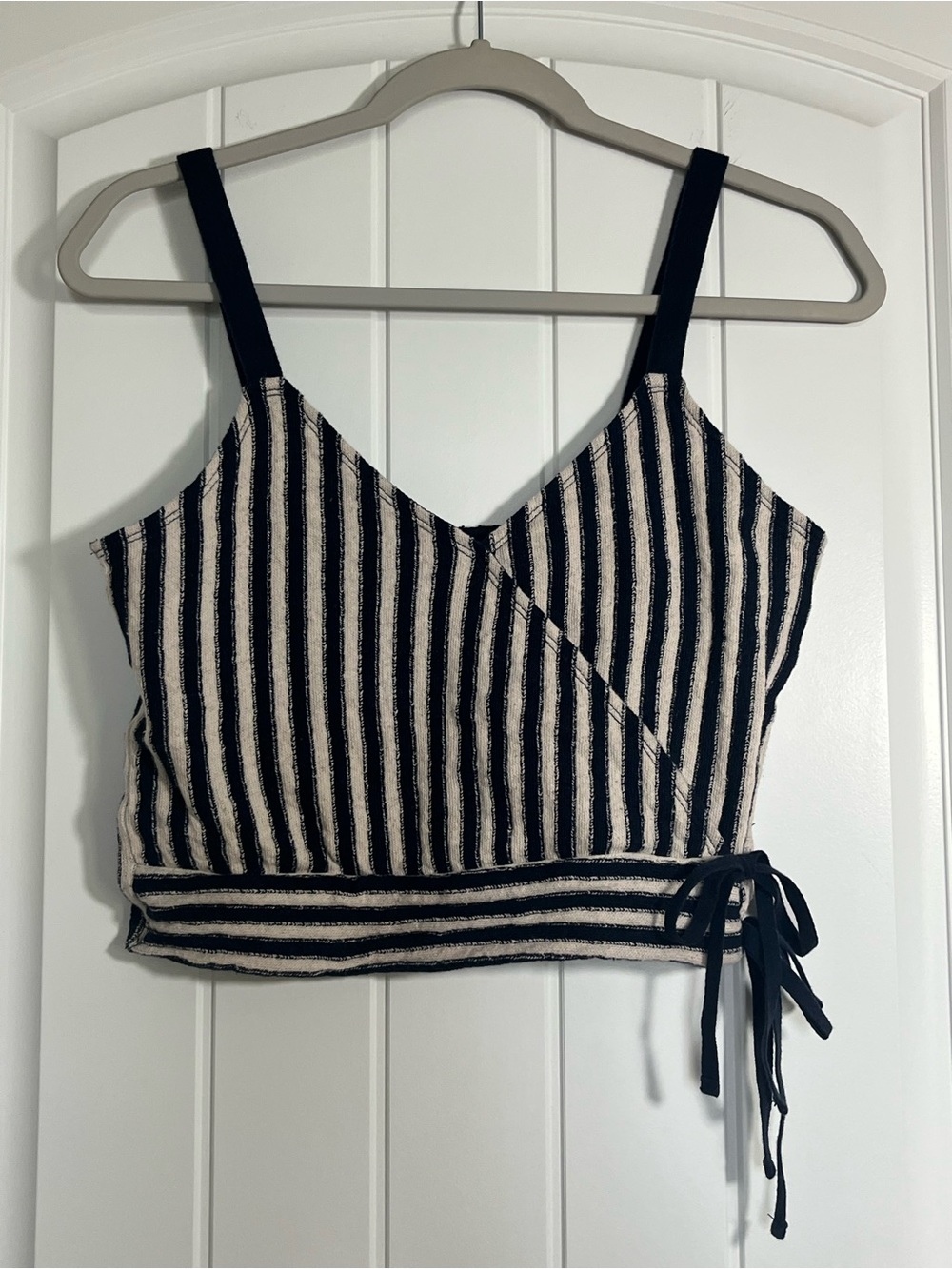 Madewell navy & Cream Striped Wrap Crop Cami